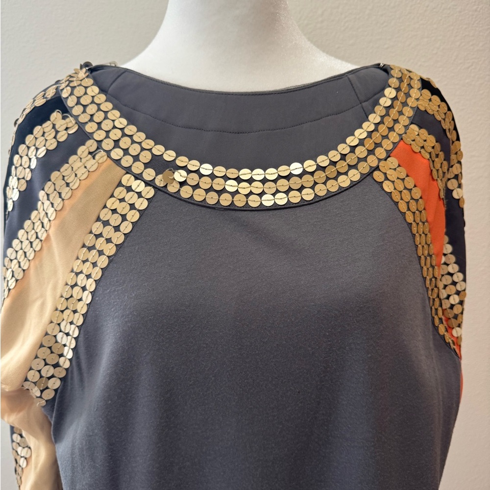 See by Chloé Gray Mini Dress with Sequined Stripes - Picture 7 of 9